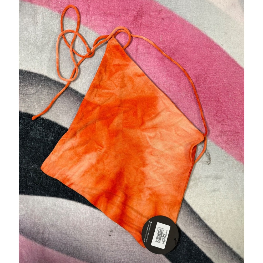 White Fox Boutique Front Woman Crop Top Fiery Red Tie Dye Halter Small NWT